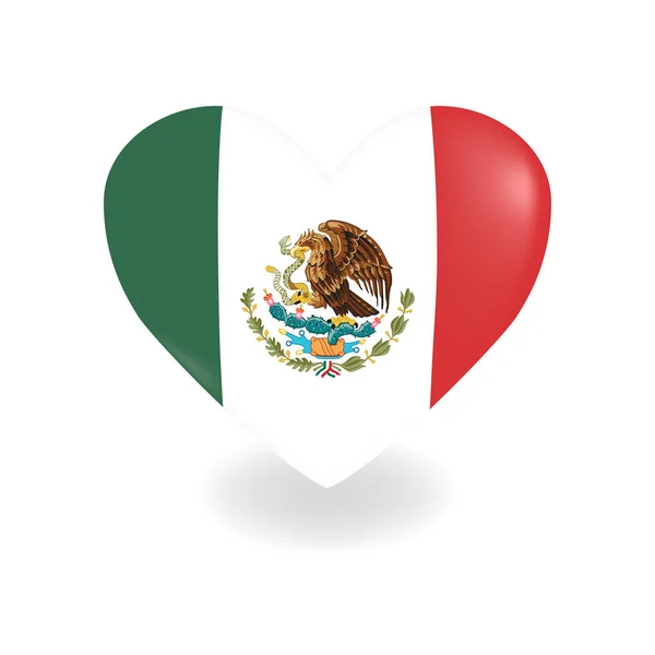 Volumetric Mexico Heart on white background cast shadow, vector — 图库矢量图片