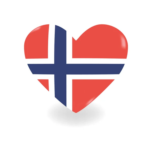 Volumetric Norway Heart na białym tle rzuca cień, wektor — Wektor stockowy