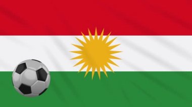 Kürdistan bayrağı ve futbol topu el sallayan bez, döngü arka planında dönüyor