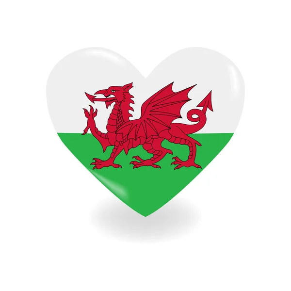 Volumetrische Wales Herz auf weißem Hintergrund wirft Schatten, Vektor — Stockvektor