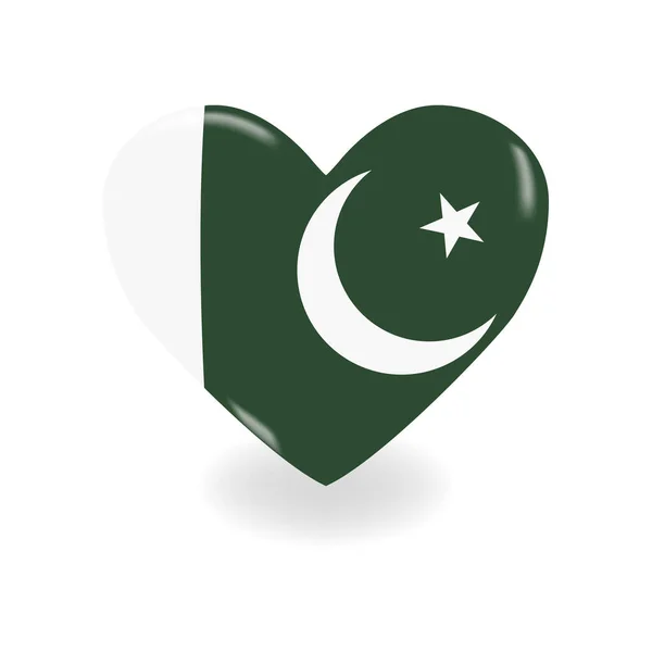 Объемный Пакистан Сердце на белом фоне отбрасывает тень, вектор — стоковый вектор