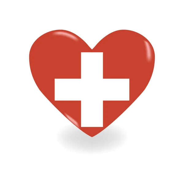 Volumétrica Suíça Coração sobre fundo branco lança sombra, vetor — Vetor de Stock