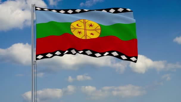 Mapuche flag against background of clouds floating on the blue sky — Stok video