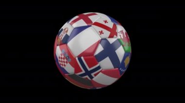 Avrupa, futbol topunun şeffaf, alfa, döngü 4 ile 4k görüntülerinde dönmesine bayrak dikti