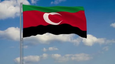 Mavi gökyüzünde yüzen bulutların arka planına karşı Darfur bayrağı