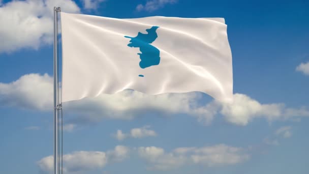 Bandera de unificación de Corea bandera contra fondo de nubes flotando en el cielo azul — Vídeos de Stock