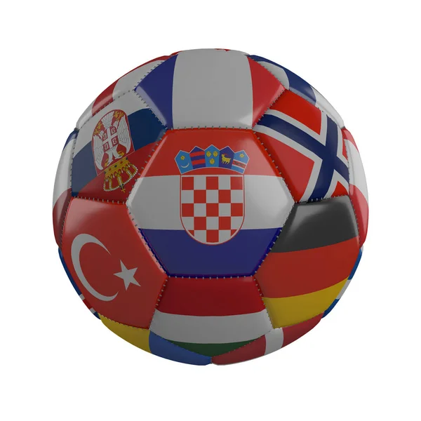 Chorvatská Vlajka Fotbalovém Míči Vlajkami Evropských Států Bílém Pozadí Vykreslování — Stock fotografie