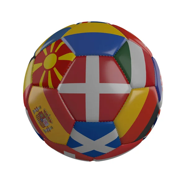 Флаг Дании Футбольном Мяче Флагами Европейских Государств Белом Фоне Рендеринг — стоковое фото