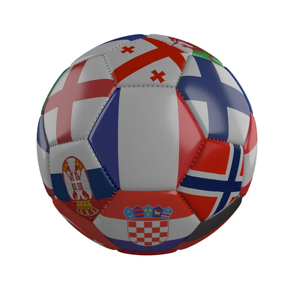 Bandeira França Uma Bola Futebol Com Bandeiras Estados Europeus Fundo — Fotografia de Stock