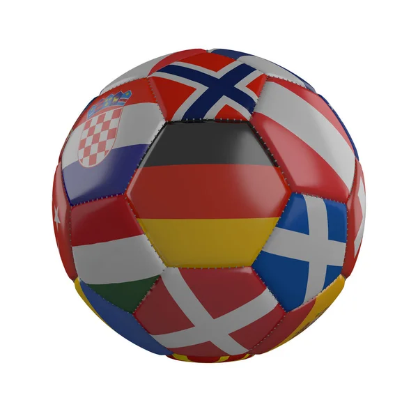 Deutschlandfahne Auf Einem Fußballball Mit Flaggen Europäischer Staaten Auf Weißem — Stockfoto