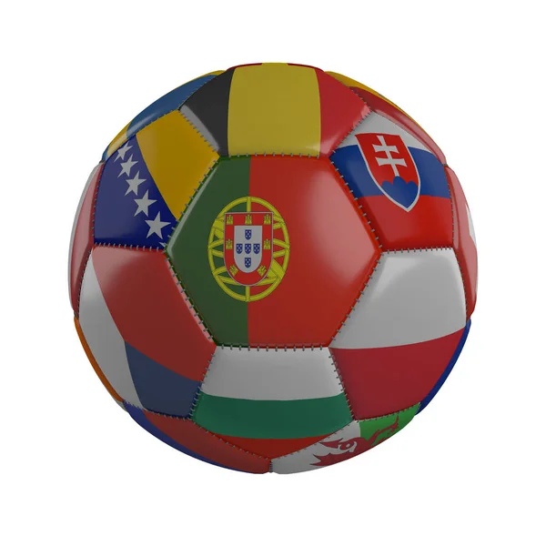 Bandera Portugal Una Pelota Fútbol Con Banderas Estados Europeos Sobre —  Fotos de Stock
