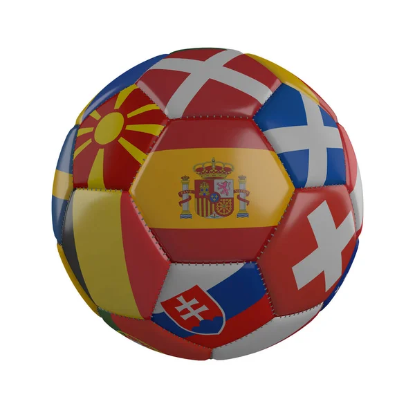 Bandera España Una Pelota Fútbol Con Banderas Estados Europeos Sobre — Foto de Stock