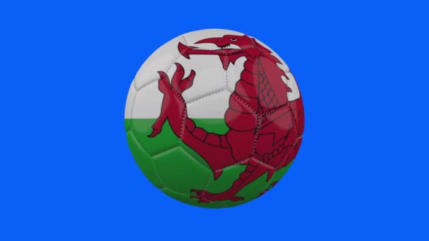 Wales flagga på bollen roterar på transparent blå alfa bakgrund, loop — Stockvideo