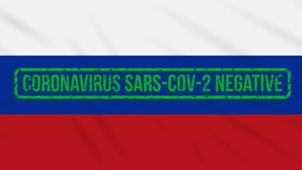 Russian swaying flag with green stamp of freedom from virus, loop — Stock Video