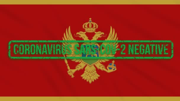 Montenegro mengayunkan bendera dengan cap hijau kebebasan dari coronavirus, loop — Stok Video