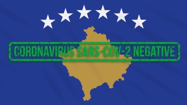 Kosovo zwaaiende vlag met een groene stempel van vrijheid van coronavirus, lus — Stockvideo