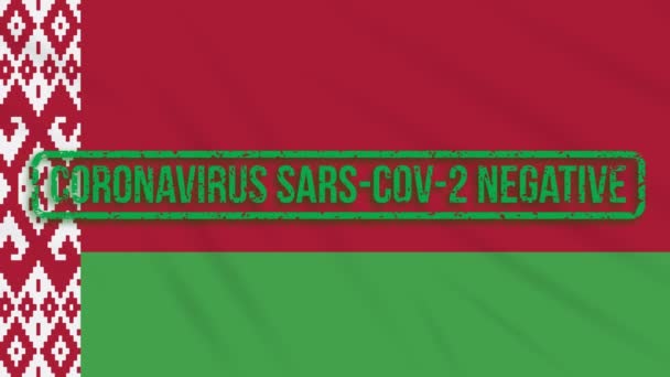 Bielorussia bandiera ondeggiante con un timbro verde di libertà dal coronavirus, anello — Video Stock