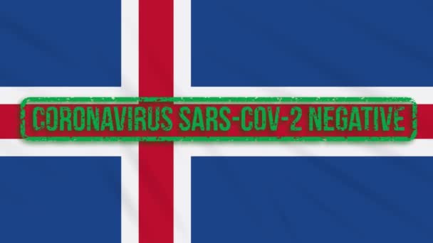 Islandia balanceo bandera con un sello verde de la libertad de coronavirus, bucle — Vídeos de Stock