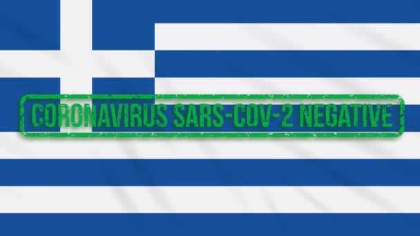 Grèce drapeau oscillant avec un timbre vert de la liberté de coronavirus, boucle — Video