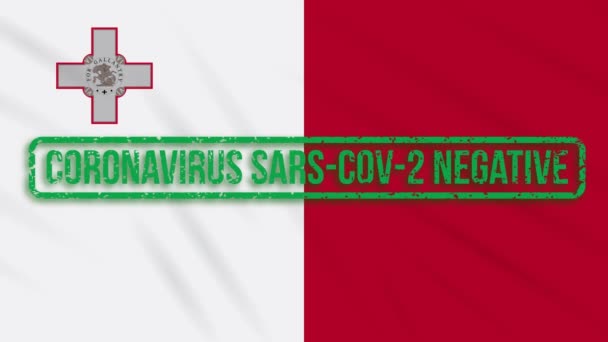 Malta schwenkt Flagge mit grünem Stempel der Freiheit vom Coronavirus, Schleife — Stockvideo