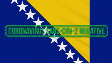 Bosna-Hersek 'in yeşil bir Coronavirüs ve döngü özgürlük damgasıyla sallanan bayrağı