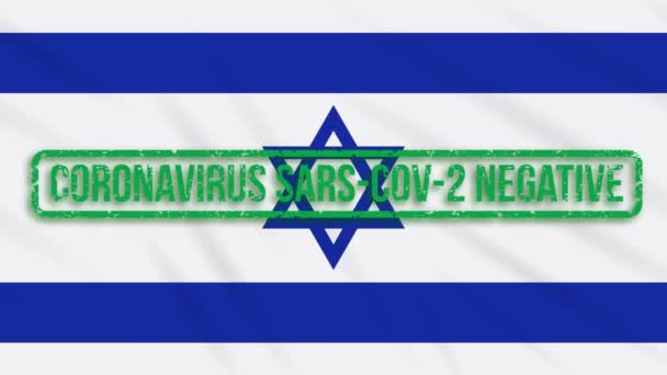 Israël balançant drapeau avec un timbre vert de la liberté de coronavirus, boucle — Video