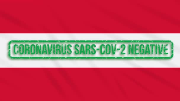 Autriche drapeau oscillant avec un timbre vert de la liberté de coronavirus, boucle — Video