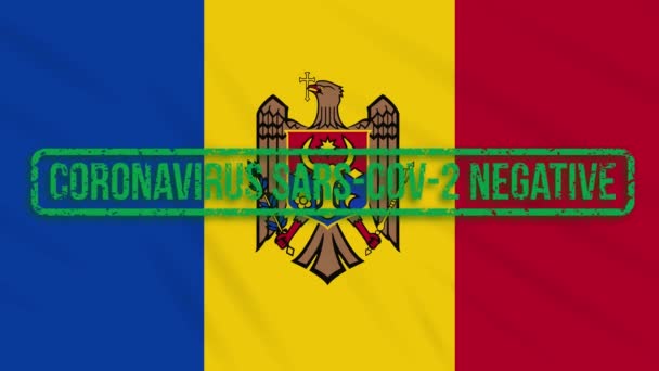 Moldavia cambia de pabellón con un sello verde de libertad frente a coronavirus, bucle. — Vídeo de stock