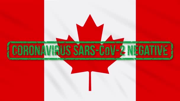 Canada bandiera ondeggiante con timbro verde di libertà dal coronavirus, anello — Video Stock
