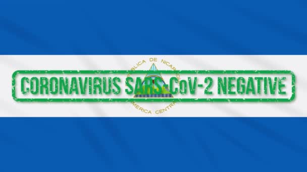 Nicaragua swaying flag with green stamp of freedom from coronavirus, loop — Stock Video