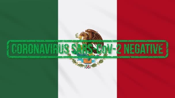 Mexico swaying flag with green stamp of freedom from coronavirus, loop — Stock Video