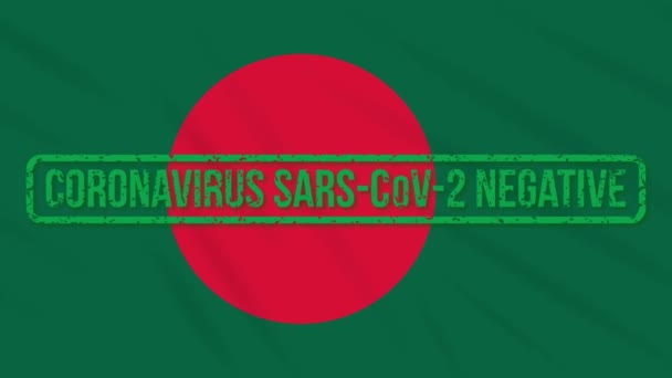 Bangladesh balanceo bandera con sello verde de la libertad de coronavirus, bucle — Vídeo de stock