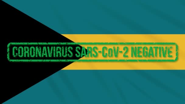 Bahamas drapeau oscillant avec timbre vert de la liberté de coronavirus, boucle — Video