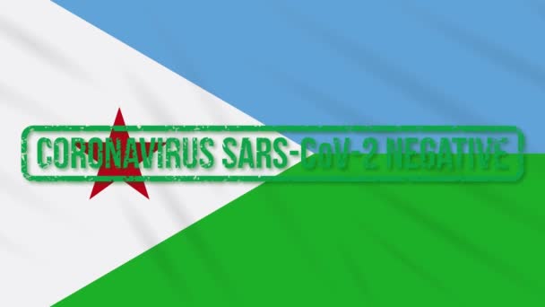Džibutská vlajka se zeleným znakem osvobození od koronaviru, smyčka — Stock video