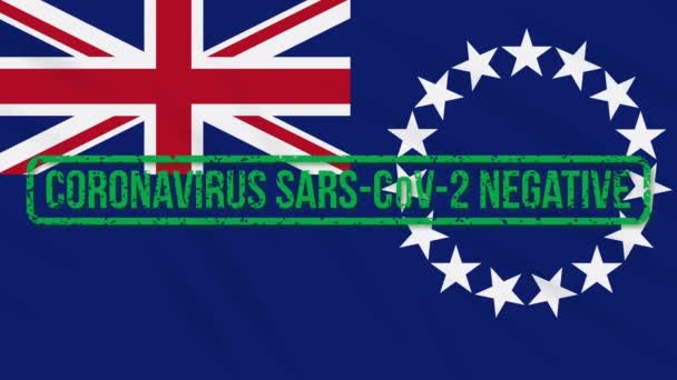 Drapeau balançant des Îles Cook avec timbre vert de l'absence de coronavirus, boucle — Video