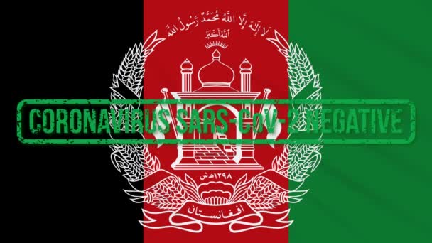 Afghanistan swaying flag with green stamp of freedom from coronavirus, loop — Stock Video