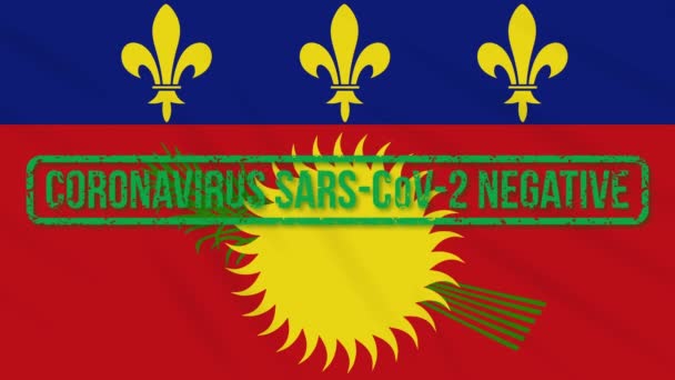 Guadeloupe balançant drapeau rouge avec timbre vert de la liberté de coronavirus, boucle — Video