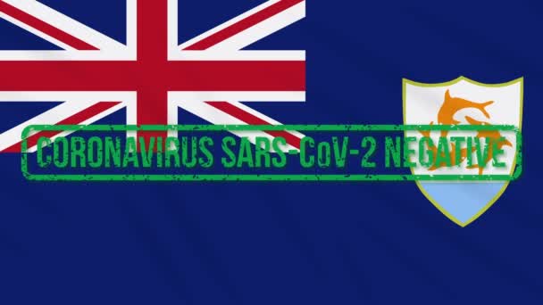 Ανγκουίλα ταλαντεύεται σημαία με πράσινη σφραγίδα της ελευθερίας από coronavirus, βρόχο — Αρχείο Βίντεο