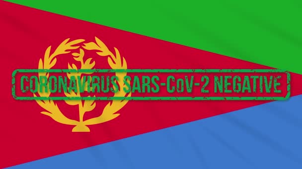 Eritrea balanceo bandera con sello verde de la libertad de coronavirus, bucle — Vídeo de stock