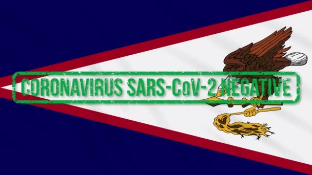 Samoa Americana balanceo bandera con sello verde de la libertad de coronavirus, bucle — Vídeo de stock