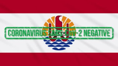 Fransız Polinezyası 'nın sallanan bayrağı. Koronavirüsten yeşil bir damga, döngü.