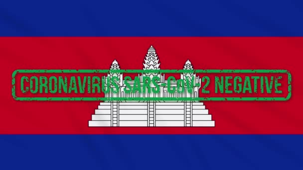 柬埔寨飘扬的国旗，上面印有绿色的自由图章，免予冠冕，圆环 — 图库视频影像