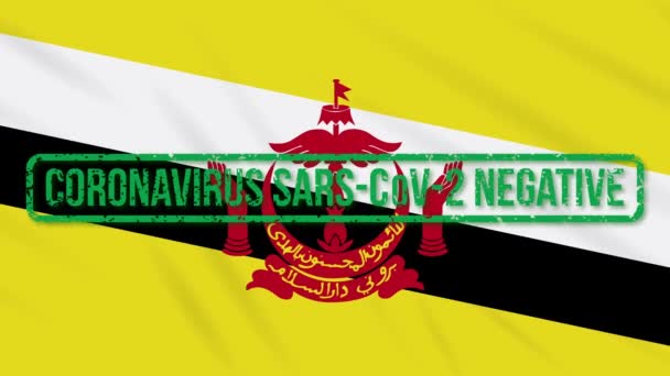 Μπρουνέι ταλαντεύεται σημαία με πράσινη σφραγίδα της ελευθερίας από coronavirus, βρόχο — Αρχείο Βίντεο