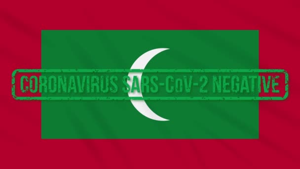 Bandiera ondeggiante delle Maldive con timbro verde di libertà dal coronavirus, anello — Video Stock