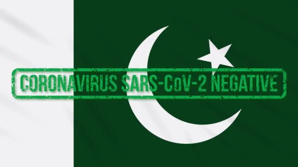 パキスタンはコロナウイルスからの自由の緑のスタンプで旗を振る,ループ — ストック動画