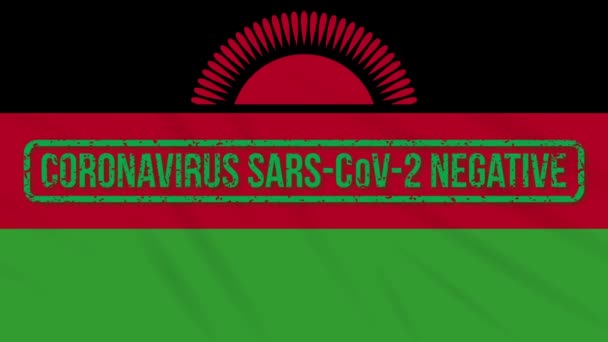 Bandera basculante de Malawi con sello verde de libertad del coronavirus, bucle — Vídeos de Stock