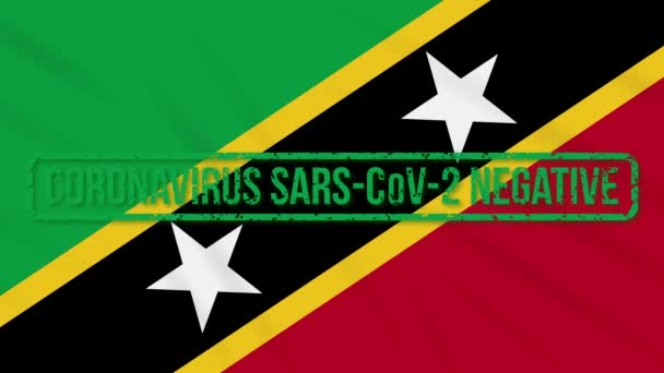 Saint Kitts och Nevis svajande flagga med frimärke från coronavirus loop — Stockvideo