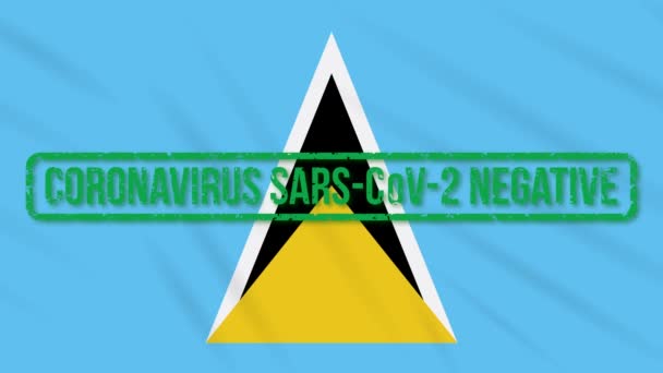 Saint Lucia swaying flag with green stamp of freedom from coronavirus, loop — Stock Video