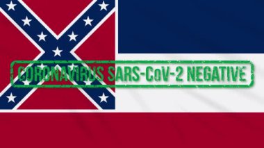 Mississippi Birleşik Devletleri bayrağını sallıyor. Koronavirüsten yeşil bir damga, döngü.