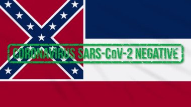 Mississippi Birleşik Devletleri bayrağını sallıyor. Koronavirüsten yeşil bir damga, döngü.